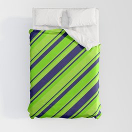 [ Thumbnail: Green, Light Green & Midnight Blue Colored Striped/Lined Pattern Duvet Cover ]