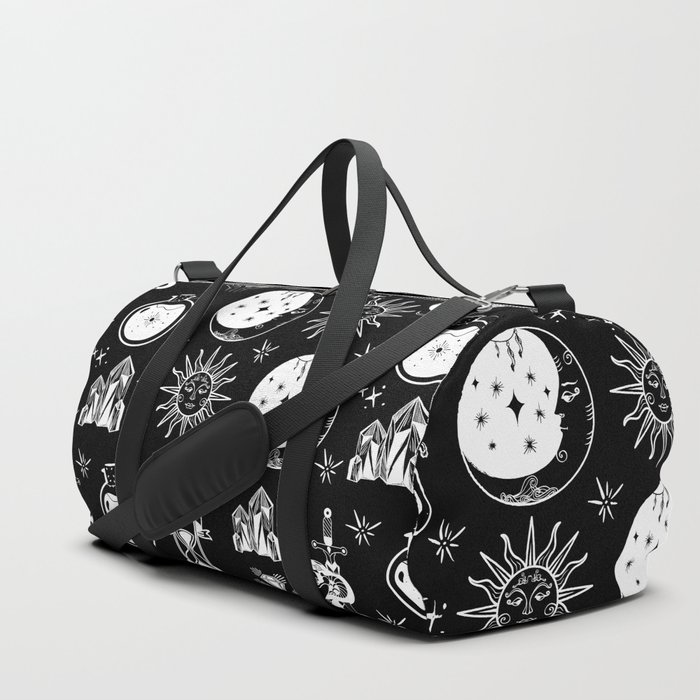 Black and White Mystical Witchcraft Astrology Seamless Pattern  Duffle Bag