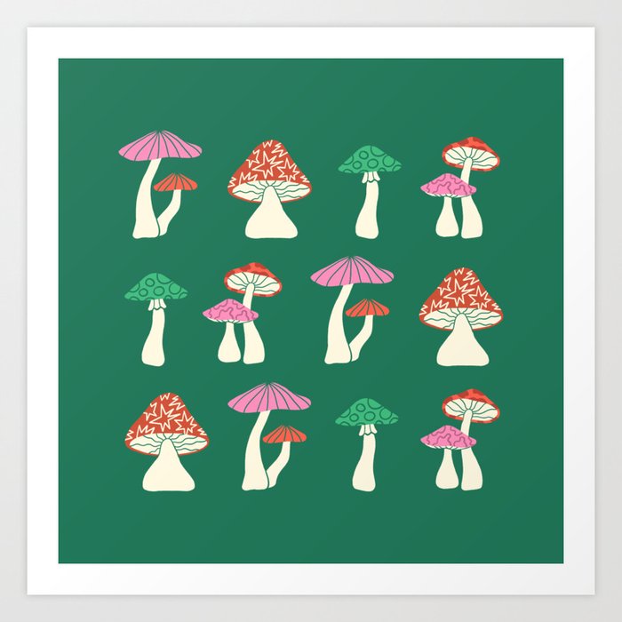 Festive Mushrooms Art Print