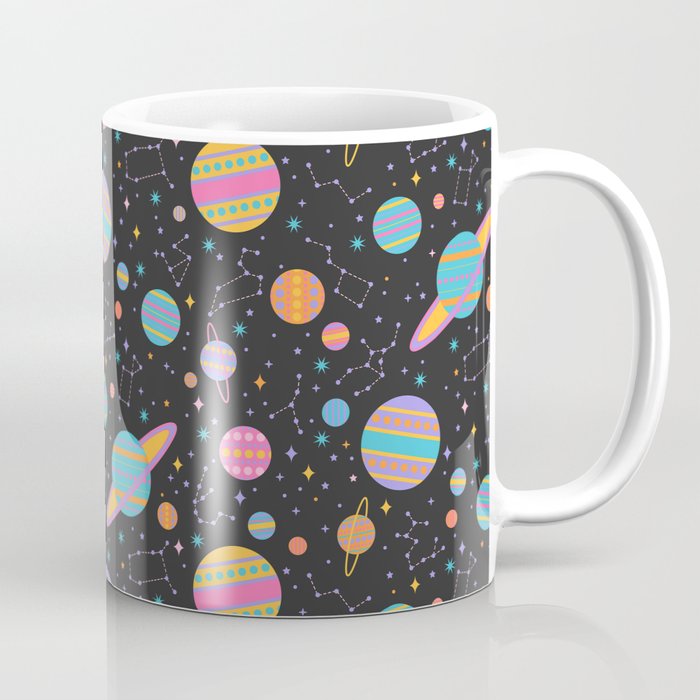 Neon Geometric Space on Black Coffee Mug