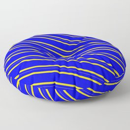 [ Thumbnail: Blue and Yellow Colored Lines Pattern Floor Pillow ]