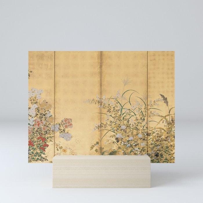 Japanese Edo Period Six-Panel Gold Leaf Screen - Spring and Autumn Flowers Mini Art Print