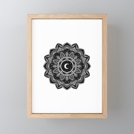 Black and white moon mandala - space art Framed Mini Art Print