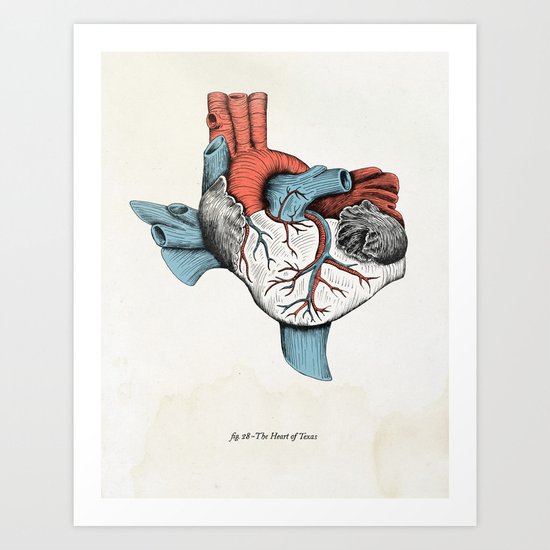 The Heart of Texas (Red, White and Blue) Art Print