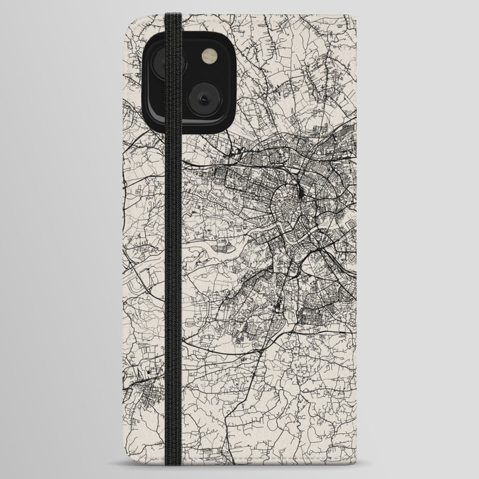 Kraków - Poland - Black and White Map iPhone Wallet Case