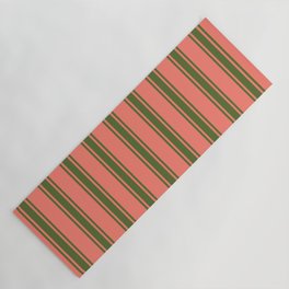 [ Thumbnail: Salmon & Dark Olive Green Colored Stripes Pattern Yoga Mat ]
