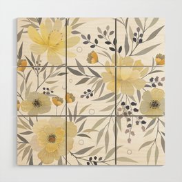 Modern, Floral Prints, Yellow, Gray and White Wood Wall Art