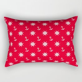 Sea steering wheel anchors in red Rectangular Pillow