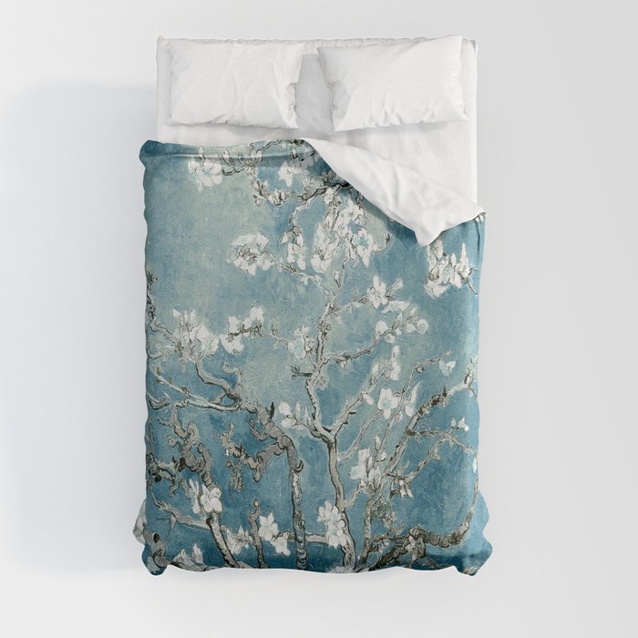 Vincent Van Gogh Almond Blossoms Teal Duvet Cover