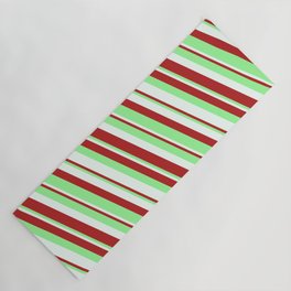 [ Thumbnail: Mint Cream, Red & Green Colored Lined Pattern Yoga Mat ]