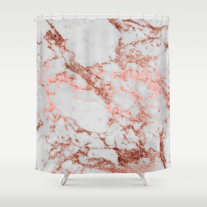 Stylish White Marble Rose Gold Glitter Texture Image Shower