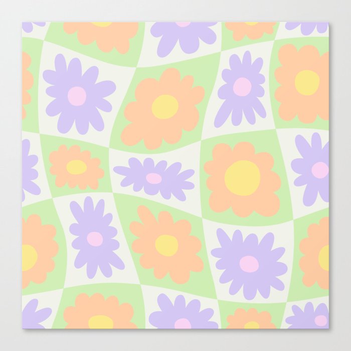 Cute colorful retro Y2K floral art flower pattern Canvas Print