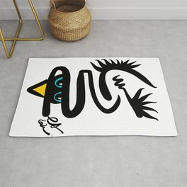 Abstract Snake Bird Minimal Style Line in Black and White and Color Rug