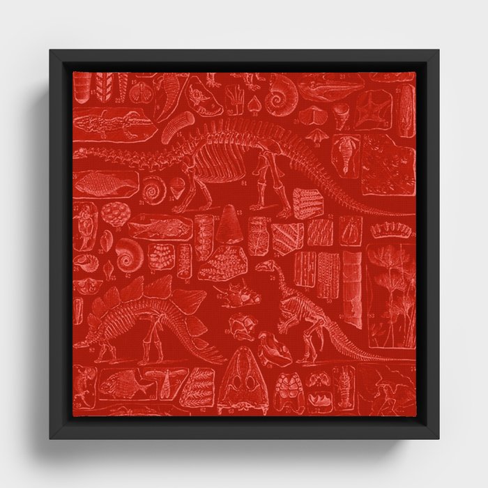 Dinosaur Fossil Red Framed Canvas