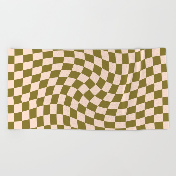 Check VI - Green Twist — Checkerboard Print Beach Towel
