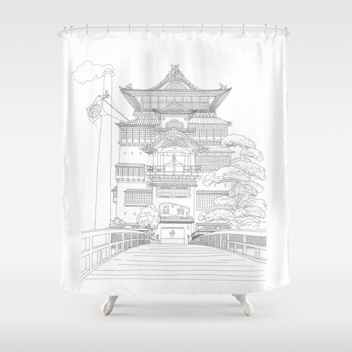 Bath House Japanese Anime Illustration Shower Curtain