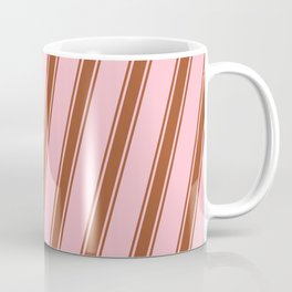 [ Thumbnail: Pink and Sienna Colored Pattern of Stripes Coffee Mug ]