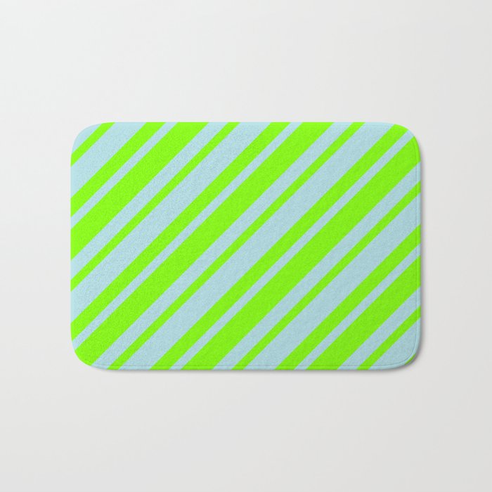 Powder Blue & Chartreuse Colored Lined/Striped Pattern Bath Mat