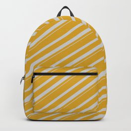[ Thumbnail: Goldenrod & Light Grey Colored Striped Pattern Backpack ]