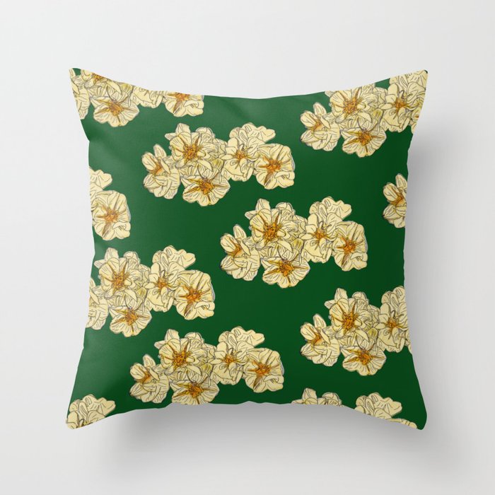 Oversized Floral Print Gold Orange Flowers on Dark Green Throw