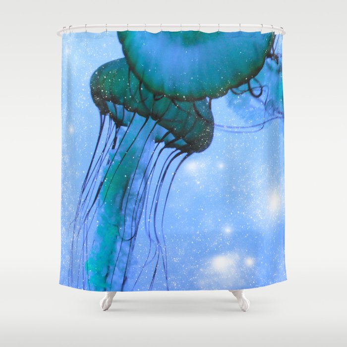 Blue Glow Jelly Fish Shower Curtain