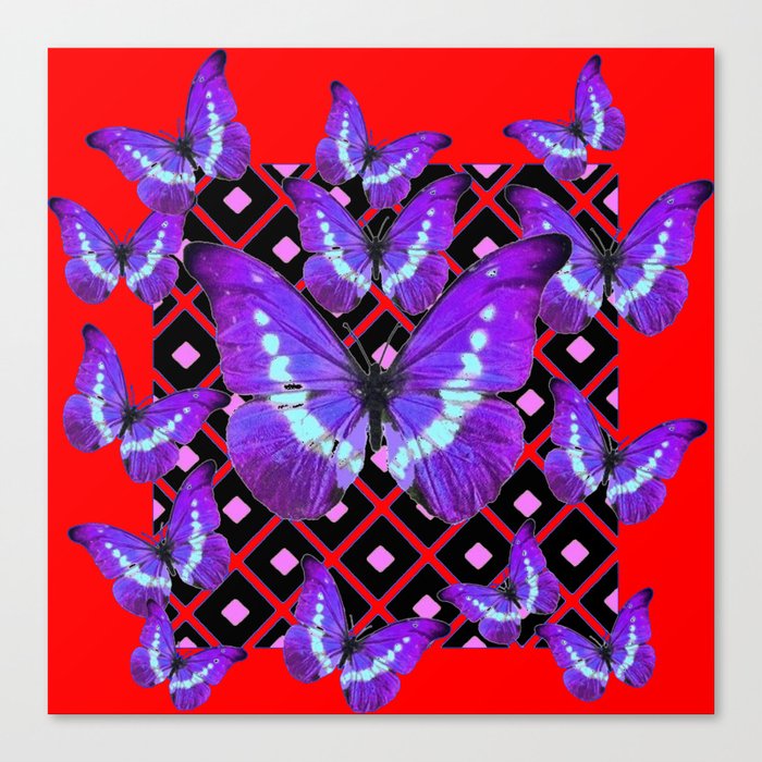 Chinese Red And Purple Butterflies On Black Art Canvas Print By Sharlesart Society6