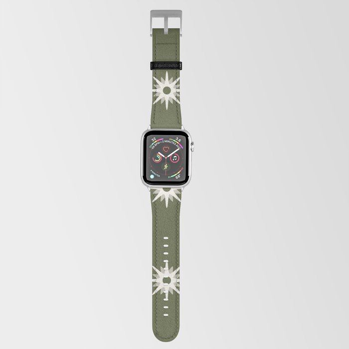 Olive green atomic mid century white stars pattern Apple Watch Band