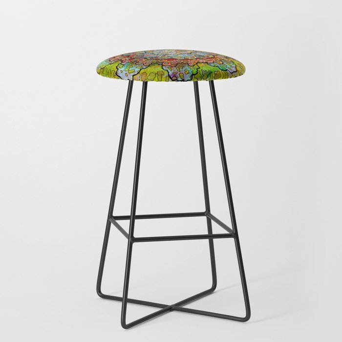 Stain 13 Bar Stool | Painting, Acrylic, Crochet, Doily, Lace, Mandala, Fine-art, Abstract, Painting, Color