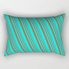 [ Thumbnail: Sienna and Cyan Colored Lined/Striped Pattern Rectangular Pillow ]