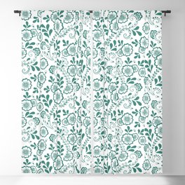 Green Blue Eastern Floral Pattern Blackout Curtain