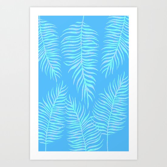 Fern pattern on light blue background Art Print