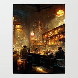 The Serious Orange Pub - Dieselpunk Bar Poster