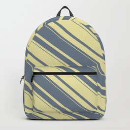 [ Thumbnail: Slate Gray & Pale Goldenrod Colored Stripes Pattern Backpack ]