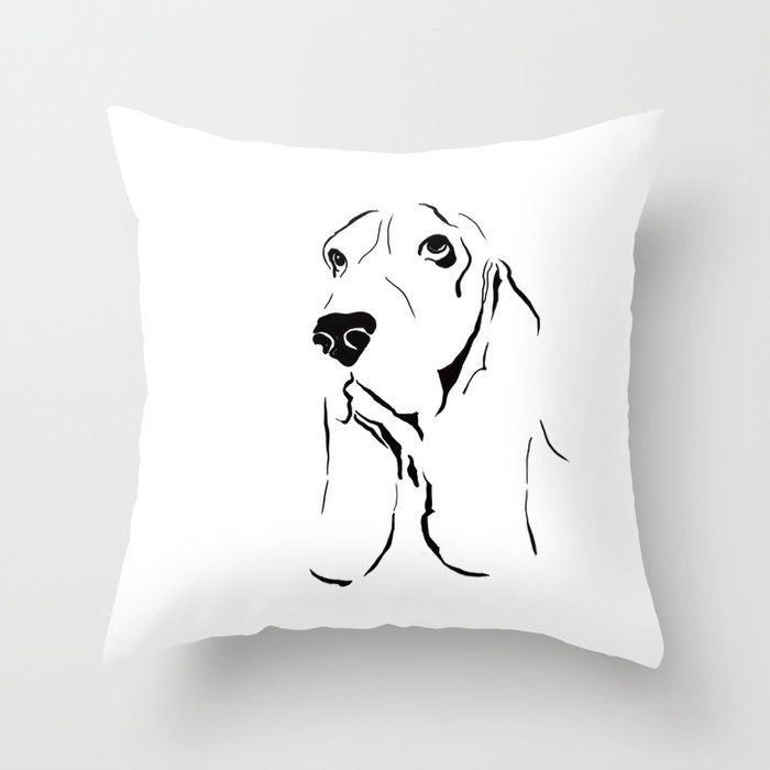 Basset hound line art black and white Throw Pillow