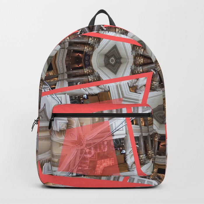 Living Coral Pantone Colour of the Year 2019 pattern decoration with neoclassical architecture Backpack