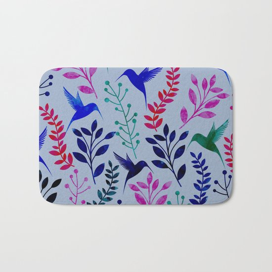 Watercolor Floral & Birds Bath Mat