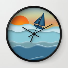 Sailboat Sunset - Sailing Ocean Coastal Wall Clock | Boating, Oceansunset, Sea, Ocean, Coastalsunset, Seascape, Nautical, Sunsetart, Sunset, Seasunset 
