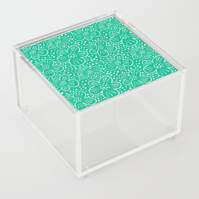 Green monochrome scandi flowers pattern Acrylic Box