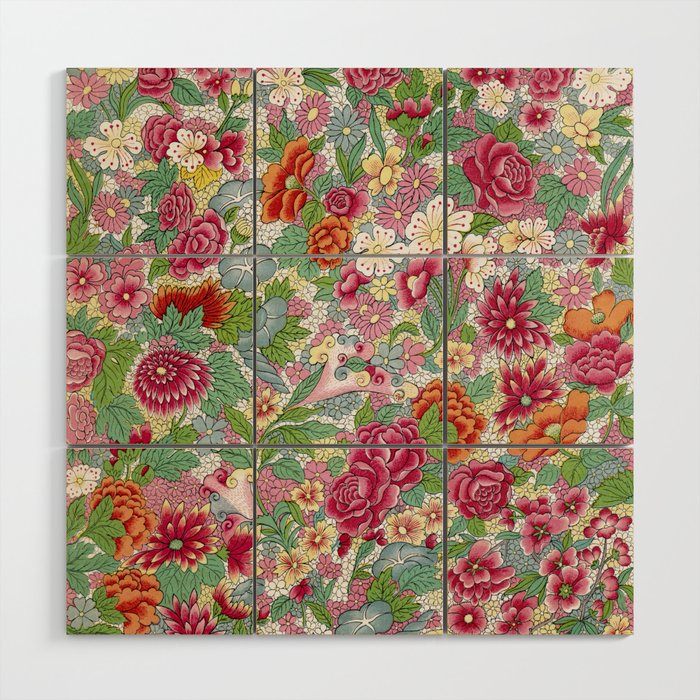 Ornamental Chinese Colorful Floral Design Wood Wall Art