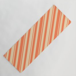 [ Thumbnail: Coral & Tan Colored Lines/Stripes Pattern Yoga Mat ]
