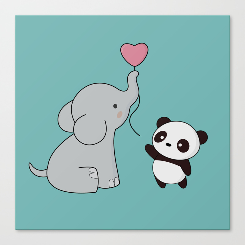 Kawaii Cute Elephant And Panda Canvas Print By Wordsberry Society6
