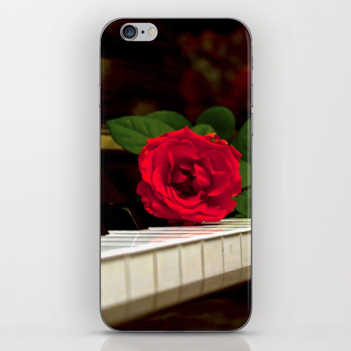 ROMANTIC RED ROSE FLOWER ON PIANO iPhone Skin