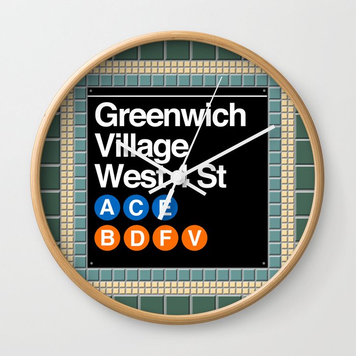subway greenwich village sign Wall Clock