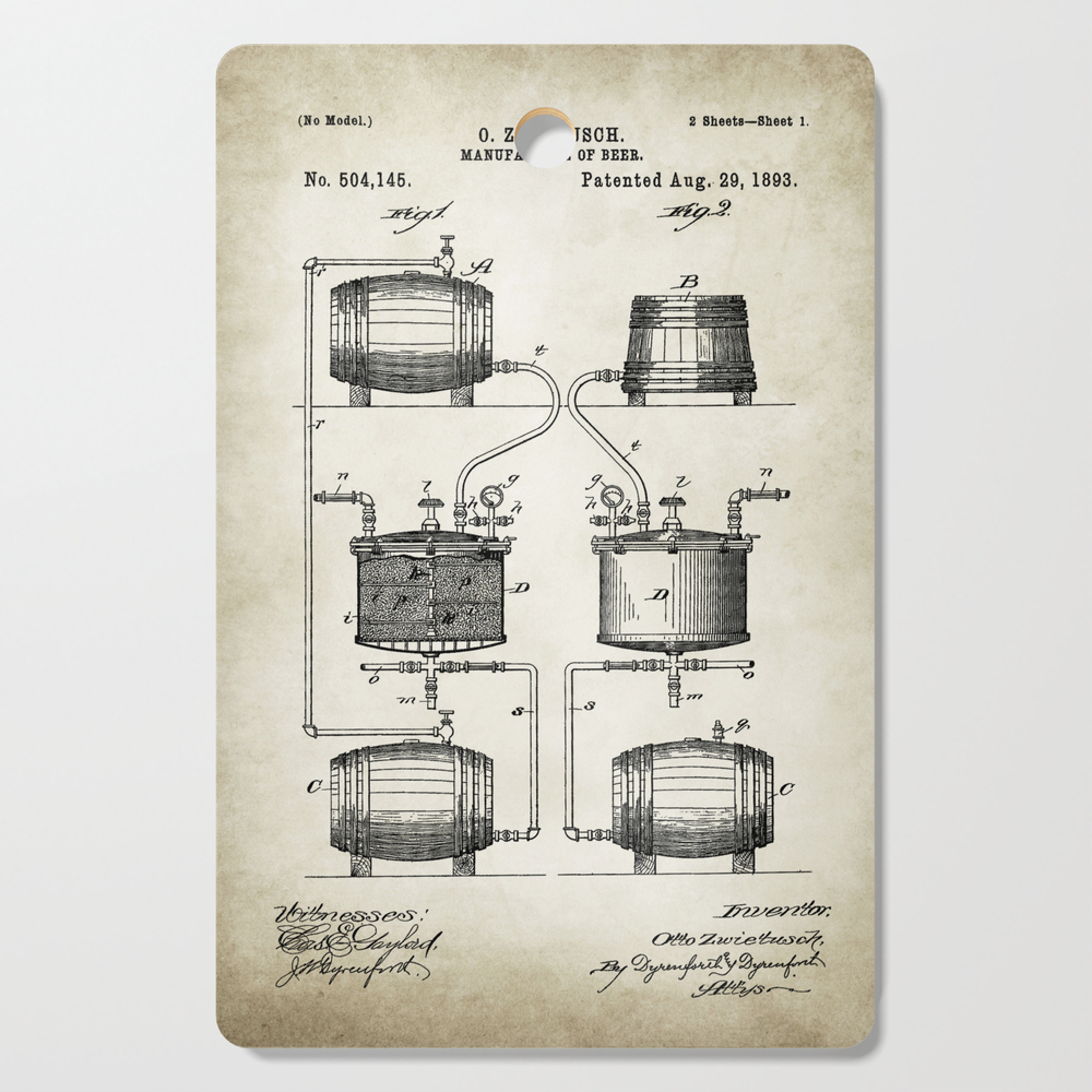 Beer Patent Print Drawing Cutting Board by igordron