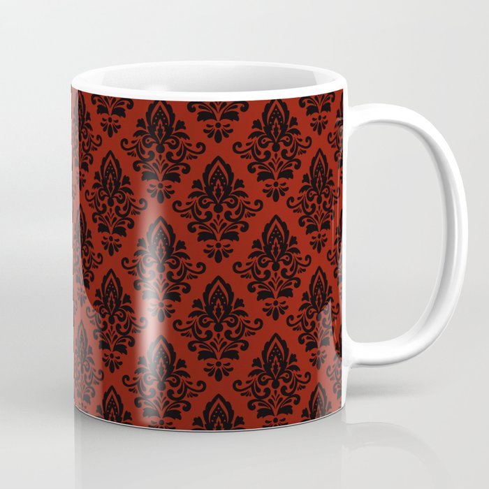 Black damask pattern Red Coffee Mug