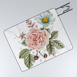 Rose and Foxglove Watercolor Florals Picnic Blanket