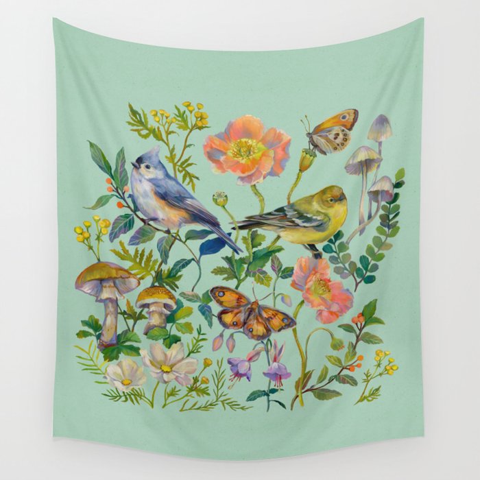 Flower Birds Garden Wall Tapestry