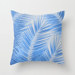 Blue Silver Gray Palm Leaves Dream - Cali Summer Vibes #1a #tropical #decor #art #society6 Throw Pillow
