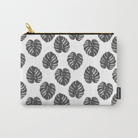 Monstera house plant leaf black and white painting hipster indoor house plant tropical garden Carry-All Pouch