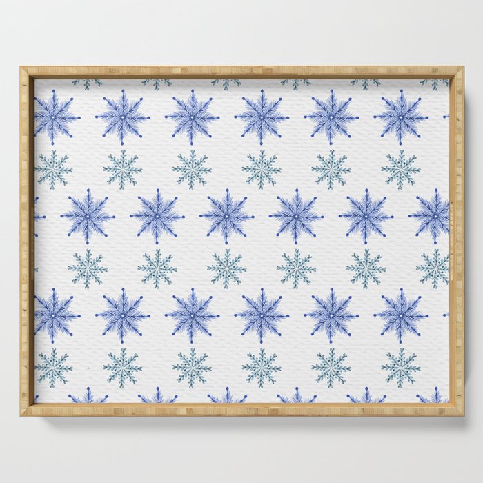 Christmas Pattern Watercolor Snowflake Blue Serving Tray
